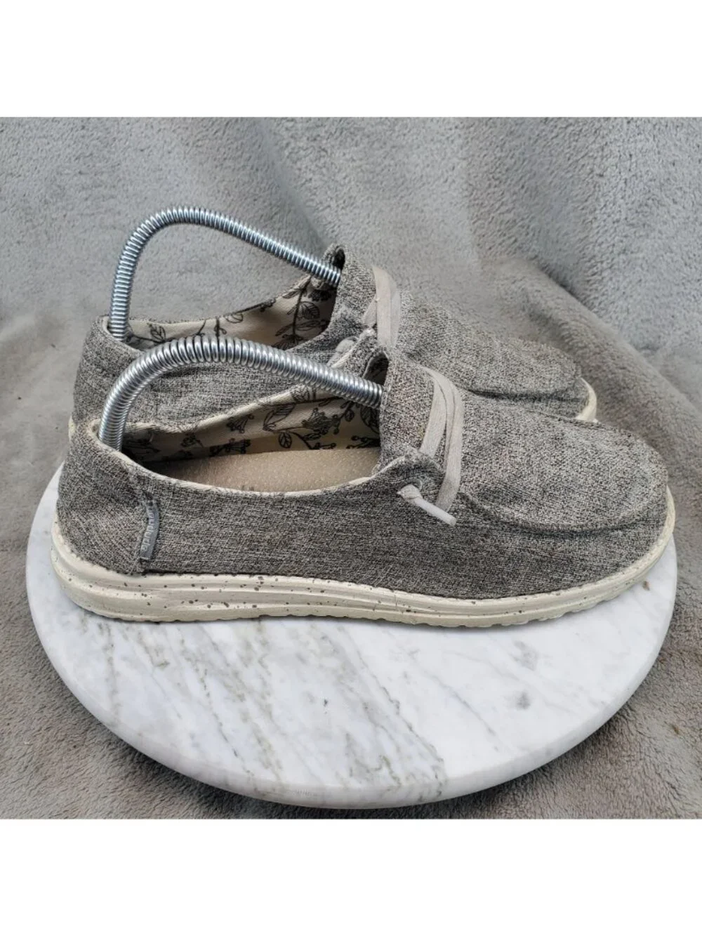 Hey Dude Shoes Womens Size 8 Gray Iron Wendy Linen Textile Slip On Loafer *Read*